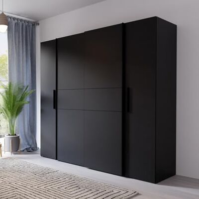 Forte KALIXTUS schwarzer Kleiderschrank 200, moderner Schwebetürenschrank, 4-türig, Holzwerkstoff, Schwarz Matt, 200,1 cm breit x 190,5 cm hoch, 61,2 cm tief Forte KALIXTUS schwarzer Kleiderschrank 200, moderner Schwebetürenschrank, 4-türig, Holzwerkstoff, Schwarz Matt, 200,1 cm breit x 190,5 cm hoch, 61,2 cm tief