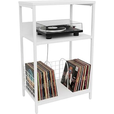 Relaxdays Plattenspieler Tisch, 3 Ebenen, Trennwände, HBT: 65x40x30 cm, Eisen, MDF, Schallplattenspieler Regal, weiß Relaxdays Plattenspieler Tisch, 3 Ebenen, Trennwände, HBT: 65x40x30 cm, Eisen, MDF, Schallplattenspieler Regal, weiß