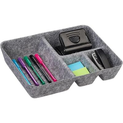 Relaxdays Schubladen Organizer Filz, Ordnungssystem Schreibtisch, HxBxT: 6,5 x 32 x 25 cm, 4 Fächer, Filzkorb, hellgrau Relaxdays Schubladen Organizer Filz, Ordnungssystem Schreibtisch, HxBxT: 6,5 x 32 x 25 cm, 4 Fächer, Filzkorb, hellgrau