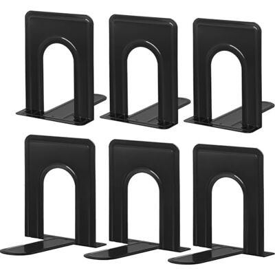 HappyHapi Buchstützen, Metall-Buchstützen für Regale, rutschfest, zum Halten von Büchern, schwarzer Buchstopper/Halter für Büro, Zuhause, Küche, 14,5 x 12,4 x 16,5 cm, 3 Paar (6 Stück, groß) HappyHapi Buchstützen, Metall-Buchstützen für Regale, rutschfest, zum Halten von Büchern, schwarzer Buchstopper/Halter für Büro, Zuhause, Küche, 14,5 x 12,4 x 16,5 cm, 3 Paar (6 Stück, groß)