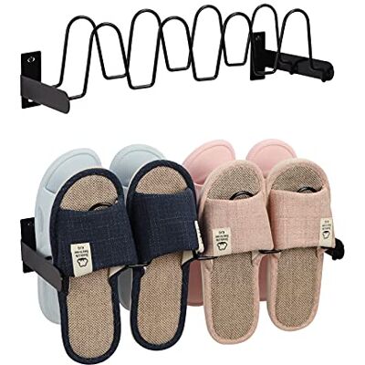 Lavezee Schuhregal zur Wandmontage, 8 Paar, Sandalen, Hausschuhe, 2 Stück, schwarz, Metall-Schuhaufbewahrung für Wand, Eingang, Badezimmer Lavezee Schuhregal zur Wandmontage, 8 Paar, Sandalen, Hausschuhe, 2 Stück, schwarz, Metall-Schuhaufbewahrung für Wand, Eingang, Badezimmer