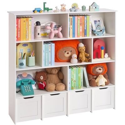VEVOR Kinderregal Bücherregal aus Holz mit Stauraum, Spielzeugschrank mit 4 mobilen Schubladen, Aufbewahrungsschrank für Spielzeug, Spielzeugregal für Schlafzimmer Kinderzimmer Wohnzimmer, weiß VEVOR Kinderregal Bücherregal aus Holz mit Stauraum, Spielzeugschrank mit 4 mobilen Schubladen, Aufbewahrungsschrank für Spielzeug, Spielzeugregal für Schlafzimmer Kinderzimmer Wohnzimmer, weiß