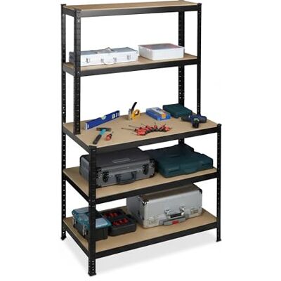 Relaxdays Schwerlastregal mit Werkbank, 500 kg, 5 Ebenen, HxBxT: 180 x 100 x 60 cm, MDF & Stahl, Werkstattregal, schwarz Relaxdays Schwerlastregal mit Werkbank, 500 kg, 5 Ebenen, HxBxT: 180 x 100 x 60 cm, MDF & Stahl, Werkstattregal, schwarz