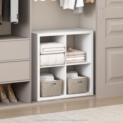Furinno Cubic Offenes Rückwand-Multifunktionsregal für Kleidung & Schrankaufbewahrung, 4-Fächer, Weiß Furinno Cubic Offenes Rückwand-Multifunktionsregal für Kleidung & Schrankaufbewahrung, 4-Fächer, Weiß
