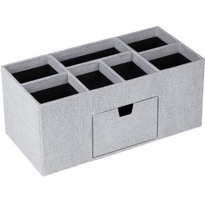 BIGSO BOX OF SWEDEN BIGSO VENDELA Schreibtisch Organizer mit 7 Fächern und Schublade – Ablagebox aus Faserplatte und Papier in Leinenoptik – Schreibtischset für Büromaterial – hellgrau BIGSO BOX OF SWEDEN BIGSO VENDELA Schreibtisch Organizer mit 7 Fächern und Schublade – Ablagebox aus Faserplatte und Papier in Leinenoptik – Schreibtischset für Büromaterial – hellgrau