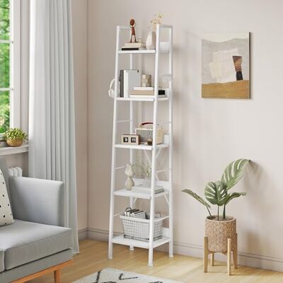 YITAHOME Schmal Bücherregal mit 5 Ebenen 35 cm Breit, Industrielles Leiterregal Standregal Holzregale und Metallrahmen, Modernes Regal für Wohnzimmer, Büro, reinweißes YITAHOME Schmal Bücherregal mit 5 Ebenen 35 cm Breit, Industrielles Leiterregal Standregal Holzregale und Metallrahmen, Modernes Regal für Wohnzimmer, Büro, reinweißes