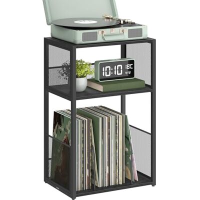 VASAGLE Plattenspieler-Ständer, 3 Etagen, Beistelltisch, Aufbewahrung von Schallplatten, bis zu 100 Alben, Tisch für Wohnzimmer, Schlafzimmer, ebenholzschwarz LET275B01 VASAGLE Plattenspieler-Ständer, 3 Etagen, Beistelltisch, Aufbewahrung von Schallplatten, bis zu 100 Alben, Tisch für Wohnzimmer, Schlafzimmer, ebenholzschwarz LET275B01