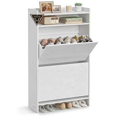 SONGMICS HOME Schuhschrank 2 Klappen, Snapsemble – superschnelle Montage, Schuhkipper schmal, Schuhaufbewahrung, Trennwand verstellbar, modern, schneeweiß LBC228WE01 SONGMICS HOME Schuhschrank 2 Klappen, Snapsemble – superschnelle Montage, Schuhkipper schmal, Schuhaufbewahrung, Trennwand verstellbar, modern, schneeweiß LBC228WE01