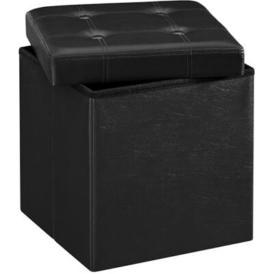 SONGMICS Sitzhocker 38 cm, Aufbewahrungsbox faltbar, Fußhocker mit Deckel, aus Kunstleder, bis 300 kg belastbar, für Eingang, Wohnzimmer, Schlafzimmer, tintenschwarz LSF30B SONGMICS Sitzhocker 38 cm, Aufbewahrungsbox faltbar, Fußhocker mit Deckel, aus Kunstleder, bis 300 kg belastbar, für Eingang, Wohnzimmer, Schlafzimmer, tintenschwarz LSF30B