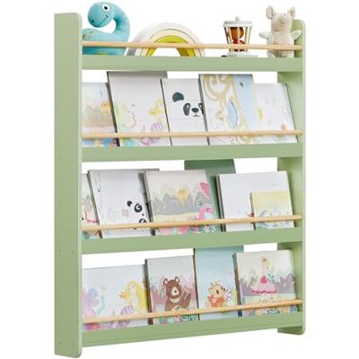SONGMICS Bücherregal Kinder, Kinderregal mit 4 Ebenen, Spielzeugregal, Wandregal, für Kinderzimmer, Spielzimmer, lorbeergrün-naturfarben GKR014CE02 SONGMICS Bücherregal Kinder, Kinderregal mit 4 Ebenen, Spielzeugregal, Wandregal, für Kinderzimmer, Spielzimmer, lorbeergrün-naturfarben GKR014CE02