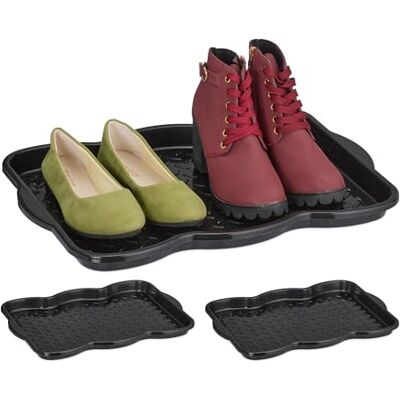 Relaxdays Schuhabtropfschale 3er Set, Kunststoff, Schuhablage 2 Paar Schuhe, Schuhabsteller, HBT 3 x 48 x 34 cm, schwarz Relaxdays Schuhabtropfschale 3er Set, Kunststoff, Schuhablage 2 Paar Schuhe, Schuhabsteller, HBT 3 x 48 x 34 cm, schwarz