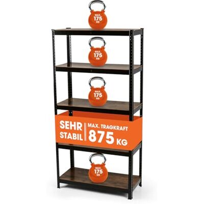 EASYmaxx Standregal Industrie Design, 180x90x40 cm Bücherregal mit 875 kg Traglast Lagerregal 175 kg/Ebene stylishes Regal 5 verstellbare Ablagen für mehr Ordnung in Wohnzimmer, Küche, Büro EASYmaxx Standregal Industrie Design, 180x90x40 cm Bücherregal mit 875 kg Traglast Lagerregal 175 kg/Ebene stylishes Regal 5 verstellbare Ablagen für mehr Ordnung in Wohnzimmer, Küche, Büro