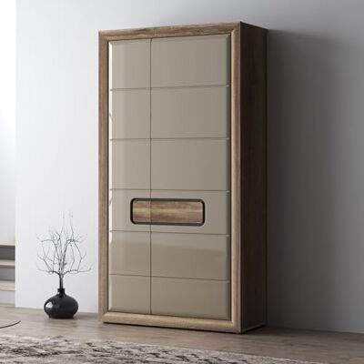 Forte TIZANO Kleiderschrank 110, Schrank mit Hochglanzfronten, Zwei Drehtüren und Einlegeböden, Holzwerkstoff, Eiche Antik/Beige Glanz, 108,8 cm breit, 203,4 cm hoch, 54,2 cm tief Forte TIZANO Kleiderschrank 110, Schrank mit Hochglanzfronten, Zwei Drehtüren und Einlegeböden, Holzwerkstoff, Eiche Antik/Beige Glanz, 108,8 cm breit, 203,4 cm hoch, 54,2 cm tief