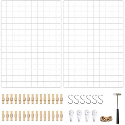 SONGMICS Fotowand aus Drahtgitter, 2er Set, Wanddekor, multifunktionale Gitterwand, Wandgitter, DIY, mit S-Haken, Klammern und Hanfschnur, weiß LPP02W SONGMICS Fotowand aus Drahtgitter, 2er Set, Wanddekor, multifunktionale Gitterwand, Wandgitter, DIY, mit S-Haken, Klammern und Hanfschnur, weiß LPP02W