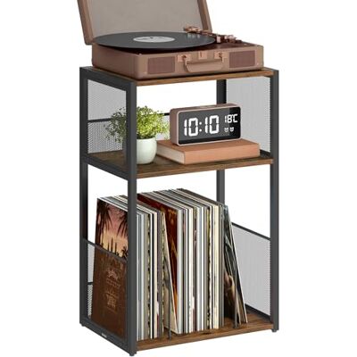 VASAGLE Plattenspieler-Ständer, 3 Etagen, Beistelltisch, Aufbewahrung von Schallplatten, bis zu 100 Alben, Tisch für Wohnzimmer, Schlafzimmer, vintagebraun LET275K01 VASAGLE Plattenspieler-Ständer, 3 Etagen, Beistelltisch, Aufbewahrung von Schallplatten, bis zu 100 Alben, Tisch für Wohnzimmer, Schlafzimmer, vintagebraun LET275K01