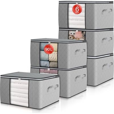 GoMaihe 6 Stück Aufbewahrungstasche Aufbewahrungsbox mit Deckel Kleiderschrank Organizer Faltbare Kleideraufbewahrung Umzugskartons mit Verstärkt Griff für Kleidung Bettdecken Kissen 90L Grau GoMaihe 6 Stück Aufbewahrungstasche Aufbewahrungsbox mit Deckel Kleiderschrank Organizer Faltbare Kleideraufbewahrung Umzugskartons mit Verstärkt Griff für Kleidung Bettdecken Kissen 90L Grau