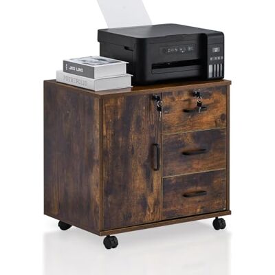 TUKAILAI Rollcontainer Aktenschrank aus Holz, Abschließbar Büroschrank mit 3 Schubladen und Tür, Mobiler Schreibtisch Unterschrank mit 4 Rollen für Büro Arbeitszimmer Wohnzimmer, 40×60×57 cm, Braun TUKAILAI Rollcontainer Aktenschrank aus Holz, Abschließbar Büroschrank mit 3 Schubladen und Tür, Mobiler Schreibtisch Unterschrank mit 4 Rollen für Büro Arbeitszimmer Wohnzimmer, 40×60×57 cm, Braun