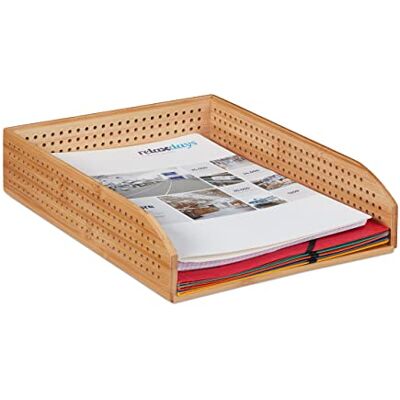 Relaxdays Dokumentenablage Bambus, perforiert, stapelbar, A4, Schreibtischablage, Büro, HBT: ca 7 x 25 x 33, natürlich Relaxdays Dokumentenablage Bambus, perforiert, stapelbar, A4, Schreibtischablage, Büro, HBT: ca 7 x 25 x 33, natürlich