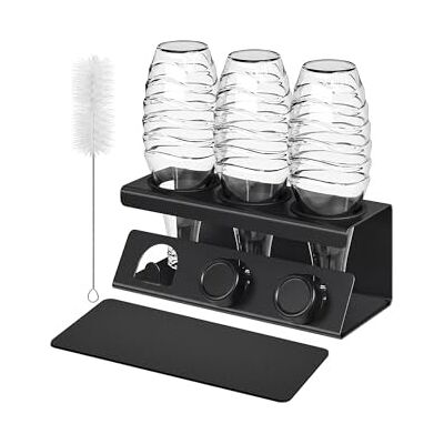 SONGMICS Flaschenhalter, Abtropfgestell Flaschen, Stahl, Flaschen Abtropfständer, mit absorbierenden Abtropfmatten, Flaschenbürste, Küche, tintenschwarz, für 3 Flaschen KCS557BH01 SONGMICS Flaschenhalter, Abtropfgestell Flaschen, Stahl, Flaschen Abtropfständer, mit absorbierenden Abtropfmatten, Flaschenbürste, Küche, tintenschwarz, für 3 Flaschen KCS557BH01