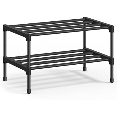 SONGMICS Schuhregal, 2 Ebenen, Schuhablage schmal, Schuh-Organizer Metall, Flur, Wohnzimmer, Kleiderschrank, platzsparend, stapelbar, 30 x 45 x 31 cm, schwarz LSA112BH01 SONGMICS Schuhregal, 2 Ebenen, Schuhablage schmal, Schuh-Organizer Metall, Flur, Wohnzimmer, Kleiderschrank, platzsparend, stapelbar, 30 x 45 x 31 cm, schwarz LSA112BH01