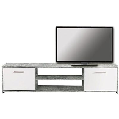 Forte Paco TV-Unterschrank mit 2 Türen, Holzwerkstoff, Betonoptik Lichtgrau / Weiß, 38 x 160 x 42 cm Forte Paco TV-Unterschrank mit 2 Türen, Holzwerkstoff, Betonoptik Lichtgrau / Weiß, 38 x 160 x 42 cm