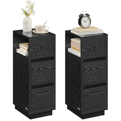 VASAGLE Kailyn Kollektion Nachttisch 2er Set, schmal, Beistelltisch 2 Schubladen, offenes Fach nach Links oder rechts flexibel montierbar, Schlafzimmer Wohnzimmer, ebenholzschwarz LET856B56 VASAGLE Kailyn Kollektion Nachttisch 2er Set, schmal, Beistelltisch 2 Schubladen, offenes Fach nach Links oder rechts flexibel montierbar, Schlafzimmer Wohnzimmer, ebenholzschwarz LET856B56