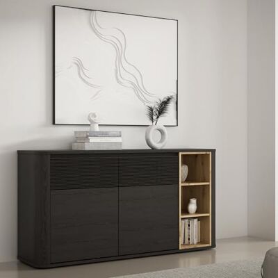 Forte BREATHTAKER Sideboard 160, modern minimalistisch, 2-türig, 2 Schubladen, Regalfach, Reliefstruktur, Holzwerkstoff, Schwarz/Artisan Eiche Holzdekor, 160 cm breit x 83,1 cm hoch x 41,3 cm tief Forte BREATHTAKER Sideboard 160, modern minimalistisch, 2-türig, 2 Schubladen, Regalfach, Reliefstruktur, Holzwerkstoff, Schwarz/Artisan Eiche Holzdekor, 160 cm breit x 83,1 cm hoch x 41,3 cm tief