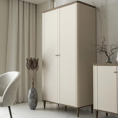 Forte LACETTI Kleiderschrank 100, moderner Schrank mit Skandi Lamellen Design, 2-türig, Schlafzimmer, Kaschmir Beige mit Valencia Eiche Holzdekor, 100,1 cm breit x 200,5 cm hoch x 52,7 cm tief Forte LACETTI Kleiderschrank 100, moderner Schrank mit Skandi Lamellen Design, 2-türig, Schlafzimmer, Kaschmir Beige mit Valencia Eiche Holzdekor, 100,1 cm breit x 200,5 cm hoch x 52,7 cm tief