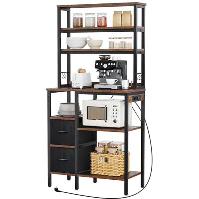 YITAHOME Küchenregal mit Steckdosen, 2 Steckdosen & 2 USB-Anschlüsse, kaffeebar, bäckerregal mit 2 Schubladen & 4 Haken, mikrowellen Regal, für Backofen, 80 x 40 x 168 cm, Vintagebraun & Schwarz YITAHOME Küchenregal mit Steckdosen, 2 Steckdosen & 2 USB-Anschlüsse, kaffeebar, bäckerregal mit 2 Schubladen & 4 Haken, mikrowellen Regal, für Backofen, 80 x 40 x 168 cm, Vintagebraun & Schwarz