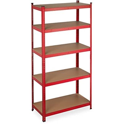 Relaxdays Schwerlastregal zum Stecken, Traglast: 875 kg, 5 Ebenen, Keller & Garage, Stahl, HxBxT: 180 x 90 x 45 cm, rot Relaxdays Schwerlastregal zum Stecken, Traglast: 875 kg, 5 Ebenen, Keller & Garage, Stahl, HxBxT: 180 x 90 x 45 cm, rot