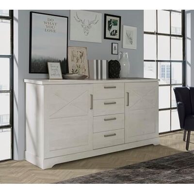 Forte ROCKHAMPTON Kommode 180 190, Kommode mit 2 Türen und 4 Schubladen, weißes Sideboard im Landhausstil, Holzwerkstoff, Pinie Weiß Holzdekor, 182,9 cm breit x 91 cm hoch x 42 cm tief Forte ROCKHAMPTON Kommode 180 190, Kommode mit 2 Türen und 4 Schubladen, weißes Sideboard im Landhausstil, Holzwerkstoff, Pinie Weiß Holzdekor, 182,9 cm breit x 91 cm hoch x 42 cm tief