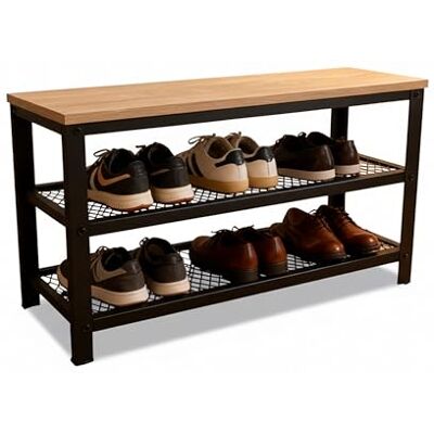 Relaxdays Schuhbank, für 6 Paar Schuhe, HxBxT 45 x 73 x 30 cm, 2 Gitterablagen, Sitzbank in Holzoptik, Hellbraun/schwarz Relaxdays Schuhbank, für 6 Paar Schuhe, HxBxT 45 x 73 x 30 cm, 2 Gitterablagen, Sitzbank in Holzoptik, Hellbraun/schwarz