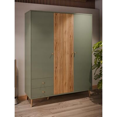 EasyKlix - Harllson 3 Door Wardrobe - Grün/Eiche - Wardrobe EasyKlix - Harllson 3 Door Wardrobe - Grün/Eiche - Wardrobe