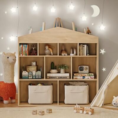 Garvee Kinder Bücherregal Hausform Regal Kinderregal Aufbewahrungsregal für Kinder Kinderzimmerregal mit 4 Ebenen Spielzeug Organizer Kindermöbel für Kindergarten Spielzimmer Holzfarbe 103.5x100x30 cm Garvee Kinder Bücherregal Hausform Regal Kinderregal Aufbewahrungsregal für Kinder Kinderzimmerregal mit 4 Ebenen Spielzeug Organizer Kindermöbel für Kindergarten Spielzimmer Holzfarbe 103.5x100x30 cm
