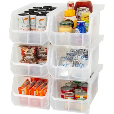 ReadySpace Kunststoffbehälter zur Organisation und Aufbewahrung, für Schrank, Küche, Büro, Garage oder Speisekammer, stapelbare Behälter, groß, 37,59 x 20,32 x 17,78 cm, 6 Stück, transparent ReadySpace Kunststoffbehälter zur Organisation und Aufbewahrung, für Schrank, Küche, Büro, Garage oder Speisekammer, stapelbare Behälter, groß, 37,59 x 20,32 x 17,78 cm, 6 Stück, transparent