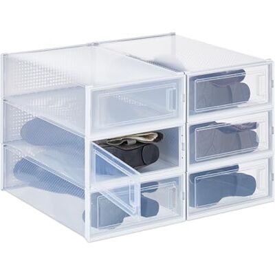 Relaxdays Schuhboxen 6er Set, für Stiefel, Stiefelbox, stapelbar, bis Gr. 44,5, Lüftungsschlitze, faltbar, transparent Relaxdays Schuhboxen 6er Set, für Stiefel, Stiefelbox, stapelbar, bis Gr. 44,5, Lüftungsschlitze, faltbar, transparent