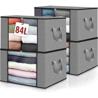 edihome , Aufbewahrungstasche, (4 Stück), Kleideraufbewahrung, Kleiderschrank organizar, Unterbett Aufbewahrungsbox, Klappbar (Hellgrau, 4 Packung) edihome , Aufbewahrungstasche, (4 Stück), Kleideraufbewahrung, Kleiderschrank organizar, Unterbett Aufbewahrungsbox, Klappbar (Hellgrau, 4 Packung)