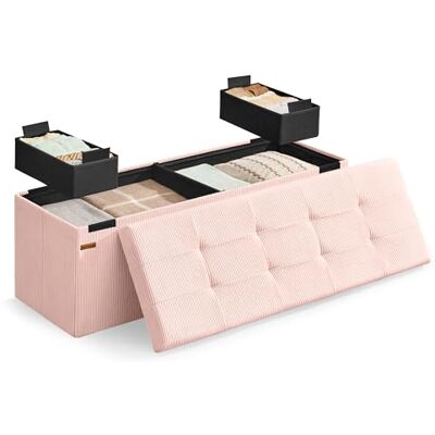 SONGMICS Sitzbank mit Stauraum, klappbare Fußbank, 38 x 110 x 38 cm, Bettbank, Aufbewahrungsbox, bis 300 kg belastbar, Wohnzimmer, Schlafzimmer, Eingangsbereich, pastellrosa LSF604R01 SONGMICS Sitzbank mit Stauraum, klappbare Fußbank, 38 x 110 x 38 cm, Bettbank, Aufbewahrungsbox, bis 300 kg belastbar, Wohnzimmer, Schlafzimmer, Eingangsbereich, pastellrosa LSF604R01