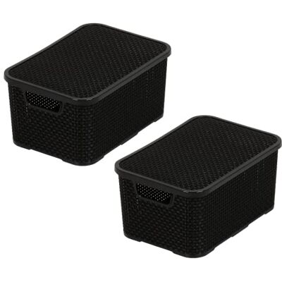BranQ Home essential Korb mit Deckel in Rattan Design 2er Set Grösse S 7l, BPA-frei Kunststoff PP, Schwarz, 28,5x19,5x12,9 cm, 2 Stk. BranQ Home essential Korb mit Deckel in Rattan Design 2er Set Grösse S 7l, BPA-frei Kunststoff PP, Schwarz, 28,5x19,5x12,9 cm, 2 Stk.