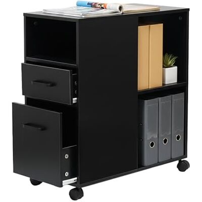 Relaxdays Rollcontainer, 2 Schubladen, 3 Fächer, HxBxT: 65 x 30 x 60 cm, MDF, Büro Unterschrank, Aktenschrank, schwarz Relaxdays Rollcontainer, 2 Schubladen, 3 Fächer, HxBxT: 65 x 30 x 60 cm, MDF, Büro Unterschrank, Aktenschrank, schwarz