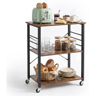 Relaxdays Küchenwagen, 3 Ebenen, mit 6 Haken, Metall, Rollwagen Küche, Haushalt & Büro, HBT: 89x60x40 cm, braun-schwarz Relaxdays Küchenwagen, 3 Ebenen, mit 6 Haken, Metall, Rollwagen Küche, Haushalt & Büro, HBT: 89x60x40 cm, braun-schwarz