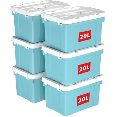 Cetomo 20L*6 Aufbewahrungsboxen, Tragbare Plastikboxen mit Deckeln, Organizer-Behälter mit Griff und Clips, Stapelbar, Ineinander Nestbar, für Zuhause und Büro, Blau, 20L-6er Pack Cetomo 20L*6 Aufbewahrungsboxen, Tragbare Plastikboxen mit Deckeln, Organizer-Behälter mit Griff und Clips, Stapelbar, Ineinander Nestbar, für Zuhause und Büro, Blau, 20L-6er Pack