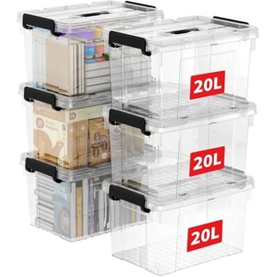 Cetomo 20L*6 Aufbewahrungsboxen, Tragbare Plastikboxen mit Deckeln, Organizer-Behälter mit Griff und Clips, Stapelbar, Ineinander Nestbar, für Zuhause und Büro, Transparent, 20L-6er Pack Cetomo 20L*6 Aufbewahrungsboxen, Tragbare Plastikboxen mit Deckeln, Organizer-Behälter mit Griff und Clips, Stapelbar, Ineinander Nestbar, für Zuhause und Büro, Transparent, 20L-6er Pack