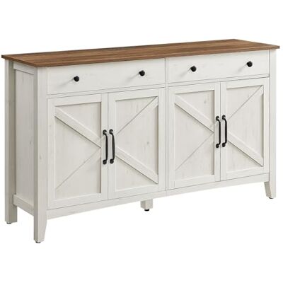 VASAGLE Küchenschrank, Sideboard mit Schubladen, Aufbewahrungsschrank mit Türen, verstellbare Ablage, Landhausstil, für Wohnzimmer Küche Esszimmer, 40 x 140 x 80 cm, vintageweiß-honigbraun BBK381W02 VASAGLE Küchenschrank, Sideboard mit Schubladen, Aufbewahrungsschrank mit Türen, verstellbare Ablage, Landhausstil, für Wohnzimmer Küche Esszimmer, 40 x 140 x 80 cm, vintageweiß-honigbraun BBK381W02