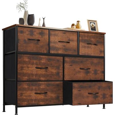 Sweetcrispy Kommode für Schlafzimmer, breite Schublade Kommode, 7 Stoffschubladen mit Griffen, Schrank, TV Stand für Schlafzimmer, Schrank, Wohnzimmer, Kinderzimmer Sweetcrispy Kommode für Schlafzimmer, breite Schublade Kommode, 7 Stoffschubladen mit Griffen, Schrank, TV Stand für Schlafzimmer, Schrank, Wohnzimmer, Kinderzimmer