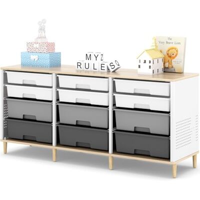 KINGRACK 12 Kommode – Mit Einer Tischplatte aus Holz Multifunktionaler Komodenschrank für Zuhause & Büro, Platzsparendes Design, Einfache Montage (Grau) KINGRACK 12 Kommode – Mit Einer Tischplatte aus Holz Multifunktionaler Komodenschrank für Zuhause & Büro, Platzsparendes Design, Einfache Montage (Grau)