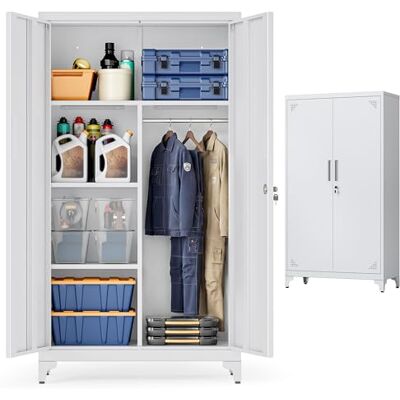 SONGMICS Mehrzweckschrank, Garderobenschrank, Aufbewahrungsschrank, Aktenschrank, Metallschrank, mit 2 Türen, 5 Fächern, Hängestange, abschließbar, hohe Füße, 80 x 40 x 165 cm, mattgrau OMC018GJ01 SONGMICS Mehrzweckschrank, Garderobenschrank, Aufbewahrungsschrank, Aktenschrank, Metallschrank, mit 2 Türen, 5 Fächern, Hängestange, abschließbar, hohe Füße, 80 x 40 x 165 cm, mattgrau OMC018GJ01