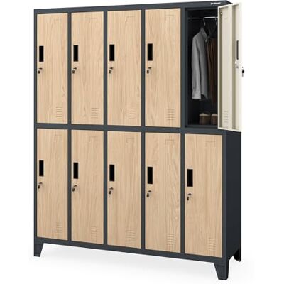 Jan Nowak Umkleideschrank Spind Schließfachschrank mit 10 Fächern, Mitarbeiterschrank Metall, Kleiderspind abschließbar, Lüftungsschlitze, Kleiderstange für Arbeitskleidung 136 x 172 x 45 cm Jan Nowak Umkleideschrank Spind Schließfachschrank mit 10 Fächern, Mitarbeiterschrank Metall, Kleiderspind abschließbar, Lüftungsschlitze, Kleiderstange für Arbeitskleidung 136 x 172 x 45 cm