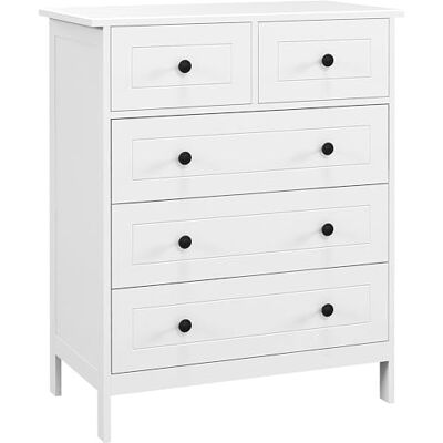 HOMCOM Weiße Kommode mit 5 Schubladen, Aufbewahrungsmöbel für Schlafzimmer, Büro, Eingangsbereich, moderner Stil, Metallgriff, 74 x 40 x 91 cm HOMCOM Weiße Kommode mit 5 Schubladen, Aufbewahrungsmöbel für Schlafzimmer, Büro, Eingangsbereich, moderner Stil, Metallgriff, 74 x 40 x 91 cm