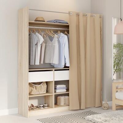 Forte LYTTELON Kleiderschrank 180, Innovaties Schranksystem mit Vorhang in Beige, offene Stauraumfläche, Holzwerkstoff, Eiche Dekor, 180 cm breit, 200 cm hoch, 42 cm tief Forte LYTTELON Kleiderschrank 180, Innovaties Schranksystem mit Vorhang in Beige, offene Stauraumfläche, Holzwerkstoff, Eiche Dekor, 180 cm breit, 200 cm hoch, 42 cm tief